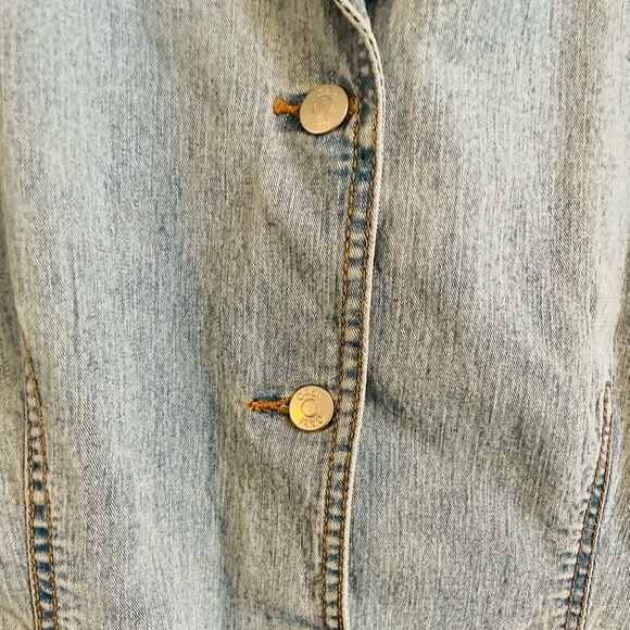 CAbi light blue denim blazer jacket button front #250 stretch Women’s Size L - Picture 4 of 9